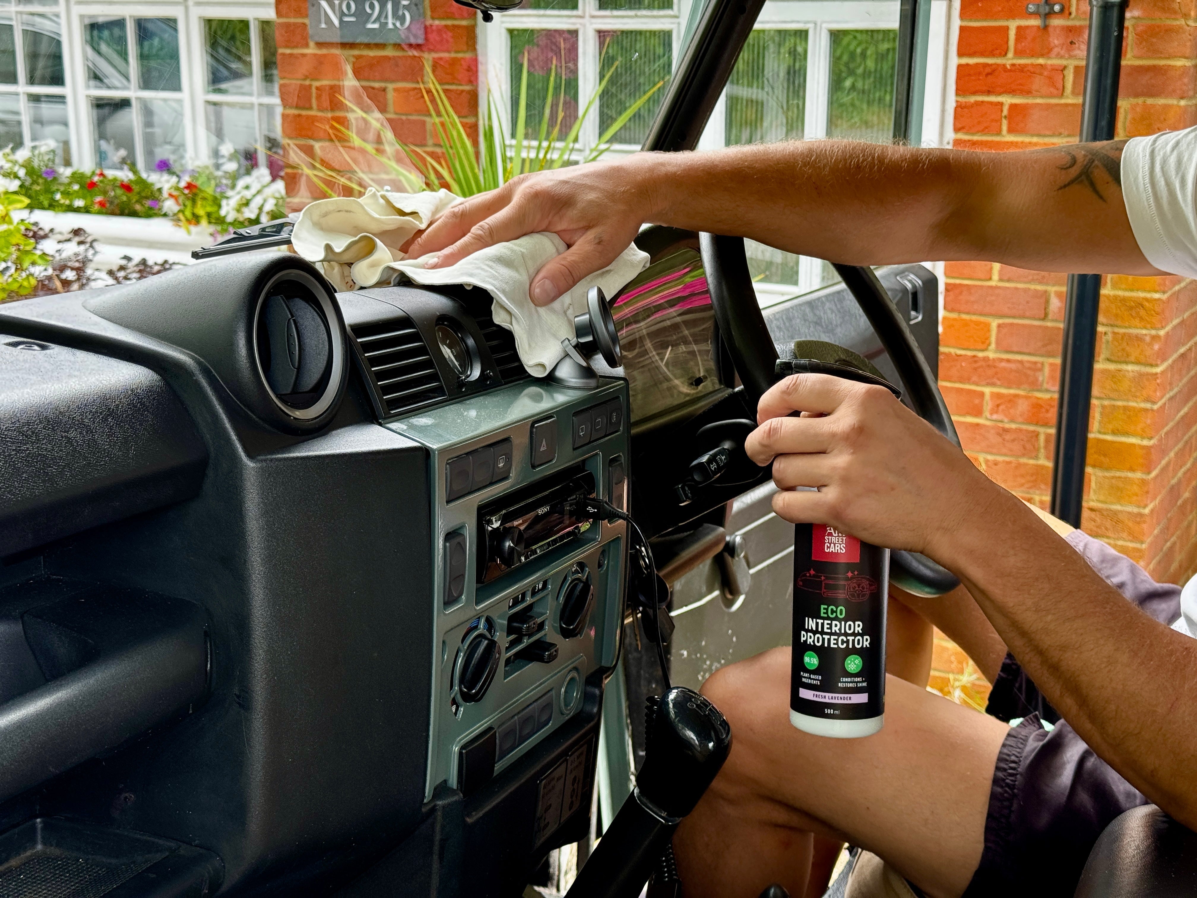Sustainable car detailing with AM Street Cars eco-friendly products designed for safe washing, gloss enhancement, and paint care.