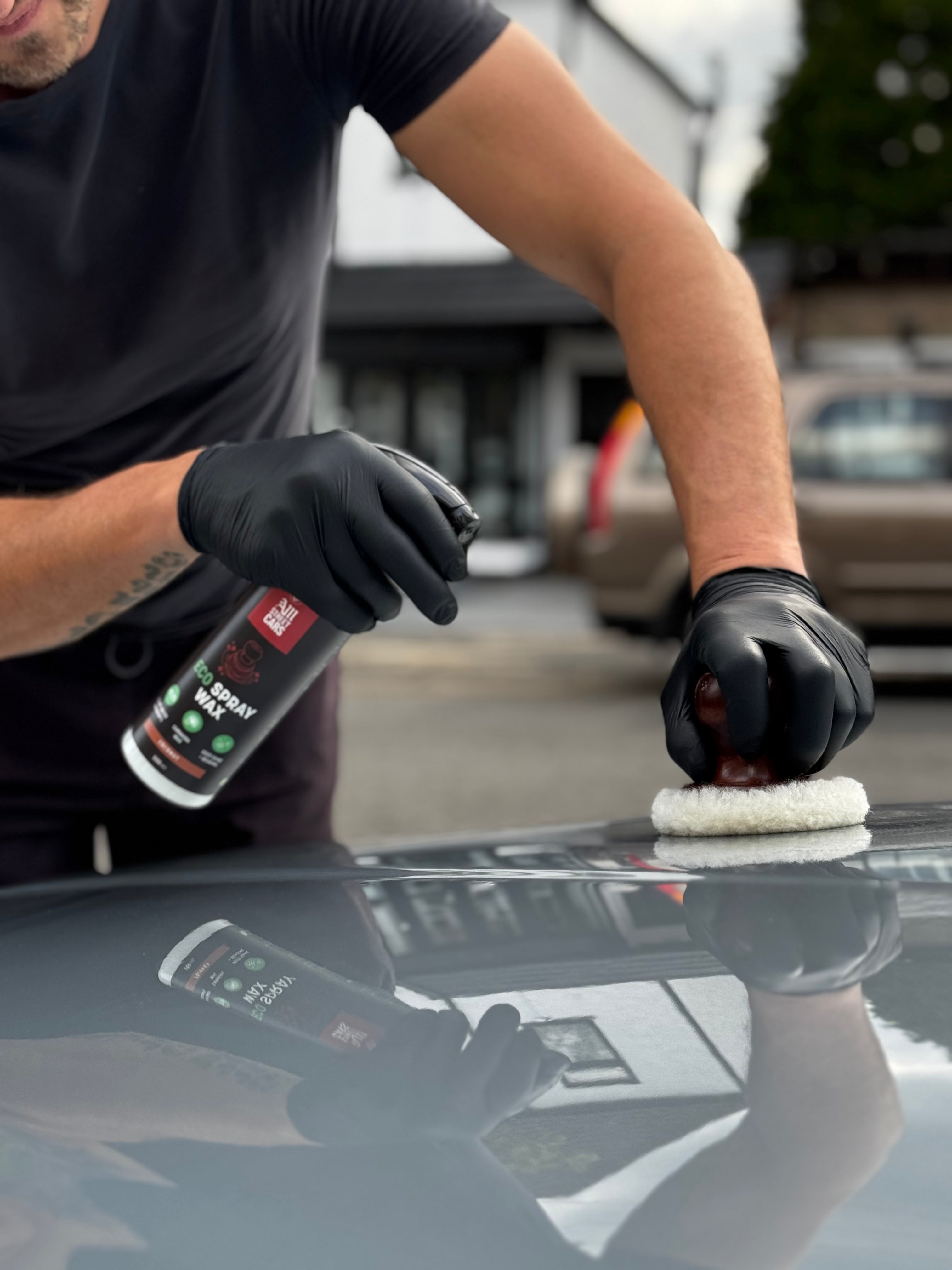 Sustainable car detailing with AM Street Cars eco-friendly products designed for safe washing, gloss enhancement, and paint care.