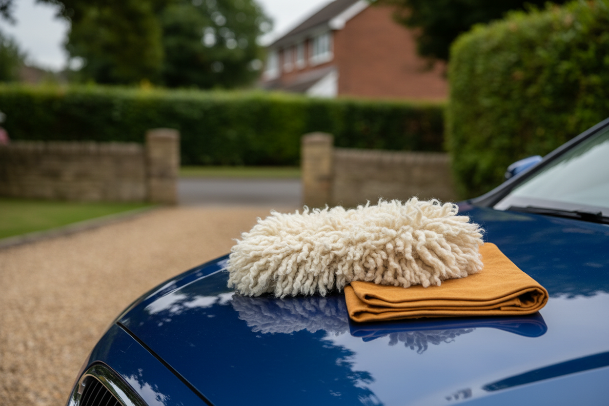 merino wool wash mitt and chamois leather towel UK