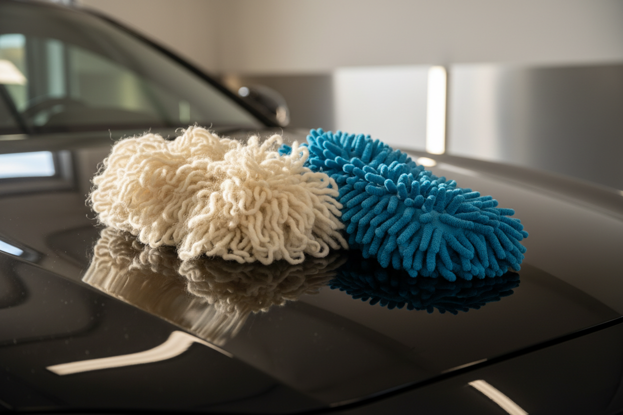 merino wool and microfibre wash mitt comparison for safe car washing