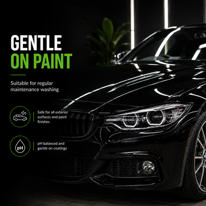 Black car with text about car care product on a dark background